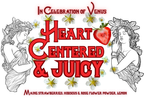 Decorative banner with 'Heart Centered & Juicy' text, strawberries, and women's illustrations on a white background.